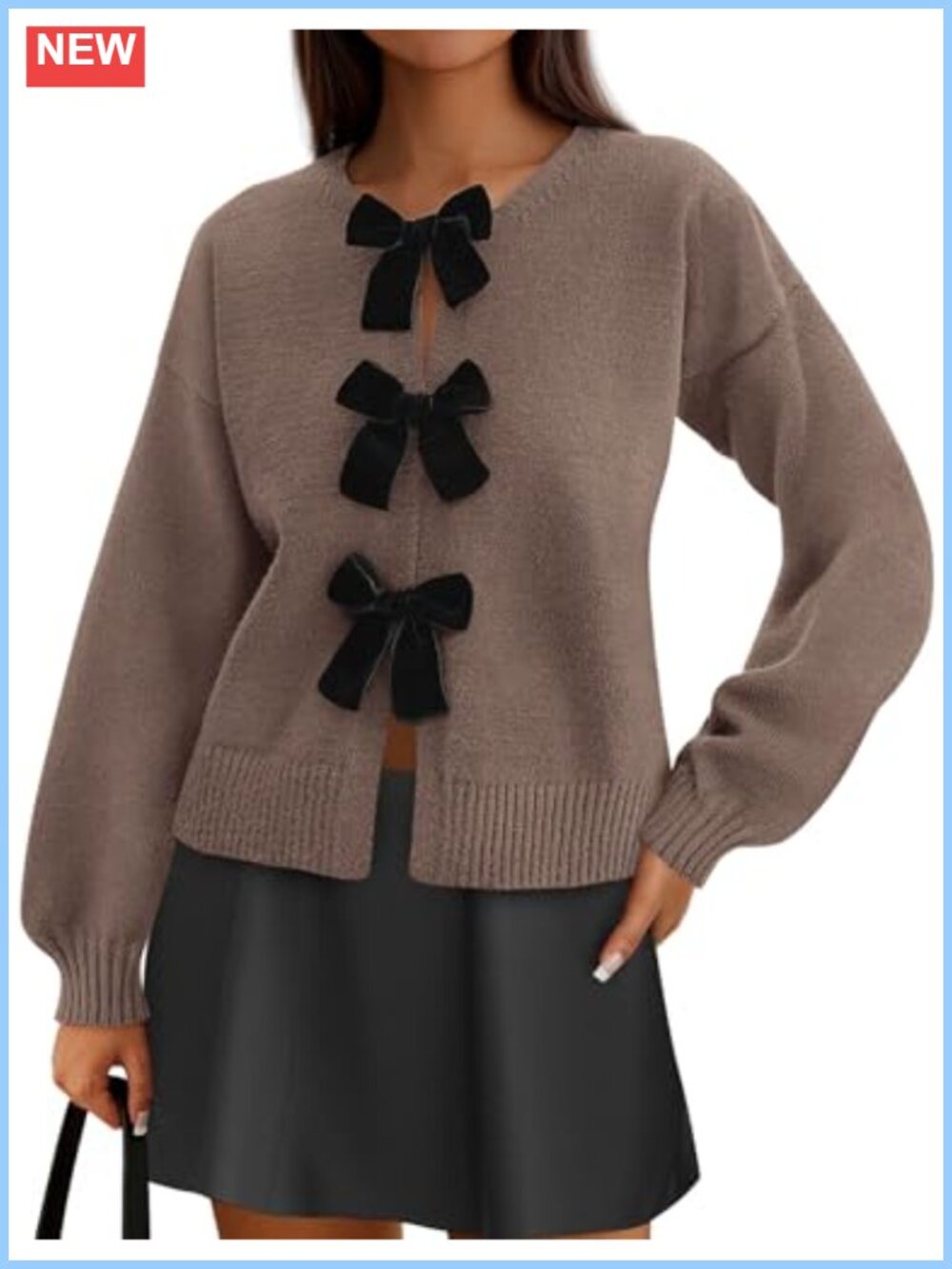 Women's Bow Tie Front Cardigan Long Sleeve Knit Sweater Fall Winter